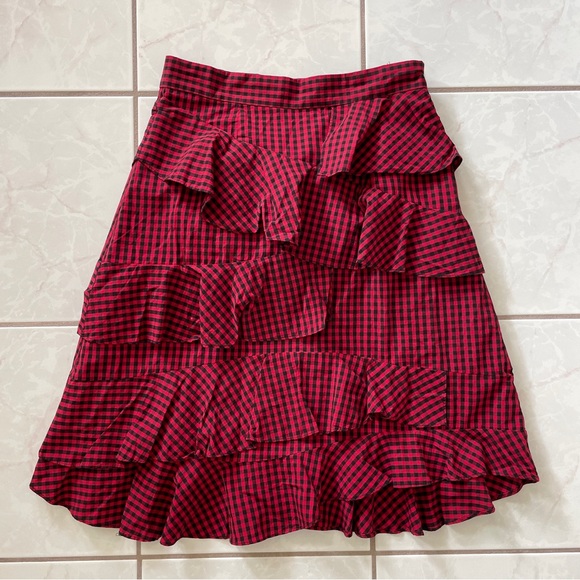 Vero Moda Red Black Gingham Ruffle Skirt Size Large - Picture 6 of 8